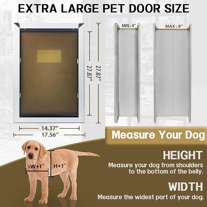 FUELIO XL Dog Door for Wall - Aluminum Doggy Door for Wall Mounting - Double Flap for Ruff Weather, Extra Large Size for Giant Breed- Pet Safe Design