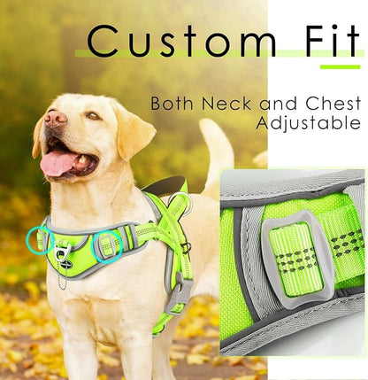 ADVENTUREMORE Medium Dog Harness - No Pull, Adjustable Reflective Vest with Front Clip Handle for Training & Walking - M Green
