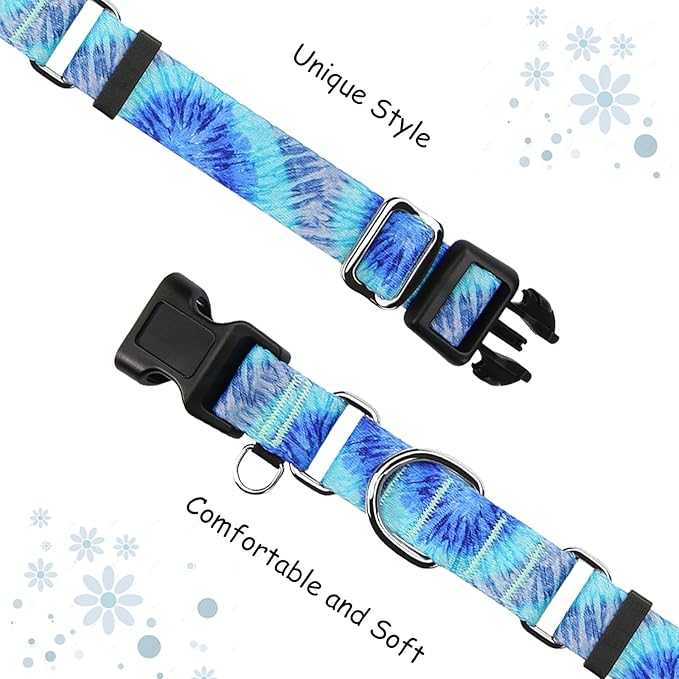 Martingale Collar with Buckle Blue Tie Dye Training Collar Adjustable Nylon Boy Dog Collars (Blue Teal, Large)