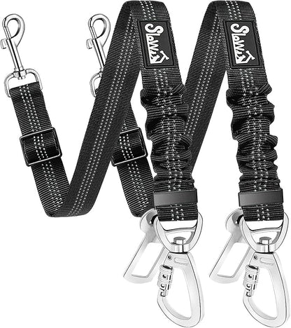 SlowTon Dog Seatbelt, 2 Pack Dog Seat Belt Car Leash Adjustable Elastic Bungee Buffer Heavy Duty Nylon Reflective Pet Safety Tether Connect to Dog Harness for Travel Riding in Vehicle (Daul Clip, B)