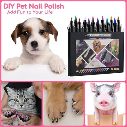 OLINGYOU Dog Nail Polish， Dog Nail Polish Pens Quick Dry-12 Colors, Pet Nail Polish Set for Dogs， DIY Dogs Puppy Nails, Dog Safe Nail Polish Non Toxic, Odorless, Easy to Applyt