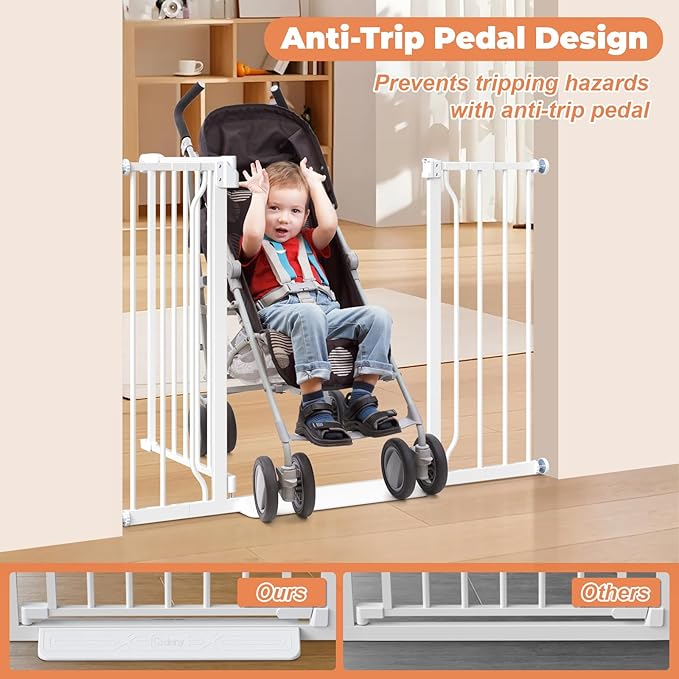 29"-45" Baby Gate for Stairs, Auto Close Stroller Friendly Dog Gate Indoor for Doorways, Pressure Mounted Baby Gate, Easy Walk Through Gate for Children & Pets, White