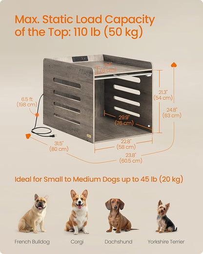 Feandrea Modern Dog Crate Furniture with Charging Station, Medium Kennel Indoor with Flip-up Hidden Acrylic Door, for Small and Medium Dogs up to 45 lb, Pet Side End Table Cage, Heather Greige