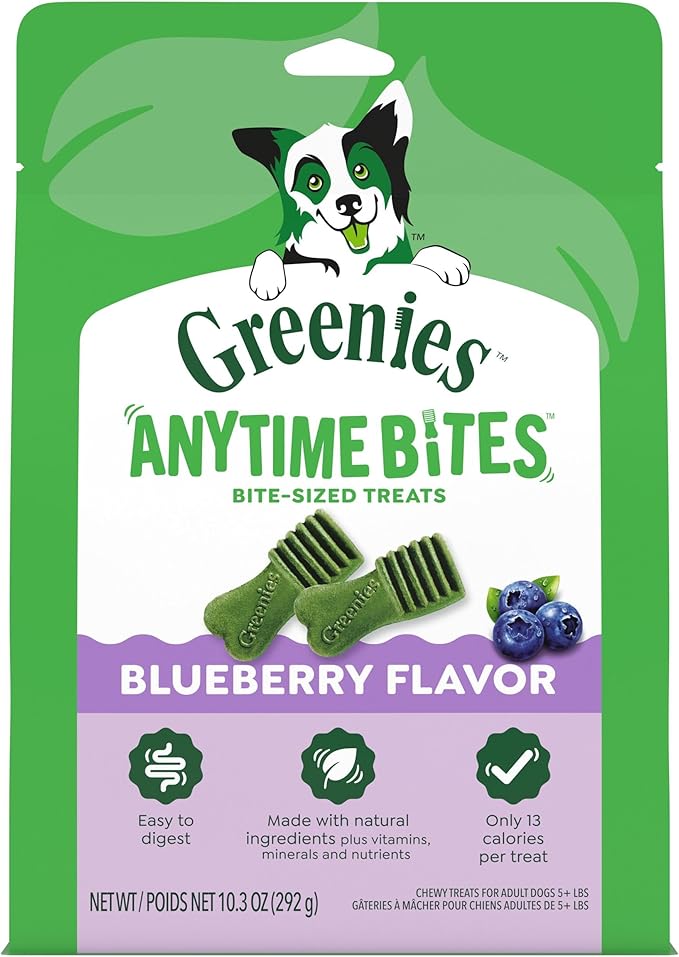 Greenies Anytime Bites Dog Treats, Blueberry Flavor, Dog Training Treats, 10.3 oz. Bag