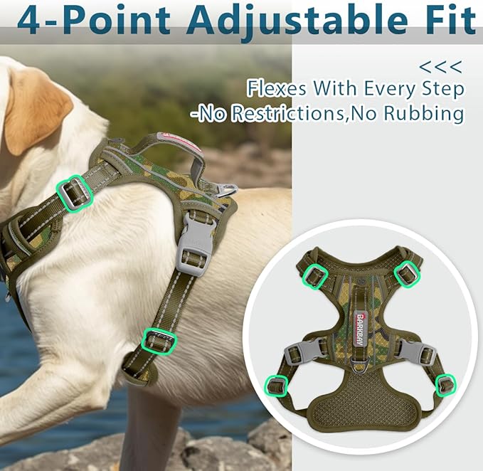 BARKBAY Dog Harness No Pull with ID Tag Pocket - Heavy Duty, Reflective, Easy Control for Large Dogs(Camo,XL)