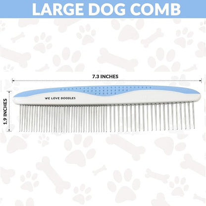 Metal Dog Grooming Comb | Removes Tangles & Matts | Dematting Pet Combs | Detangler for Matted Hair | Best Comb for Poodles, Goldendoodles, Doodles & Long Haired Dogs (Large) [We Love Doodles]