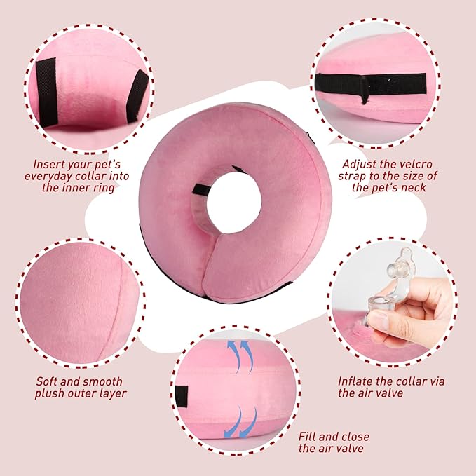 Inflatable Dog Cone Collar-Soft Protective Cone for Dogs After Surgery,Dog Donut Collar for Large Medium Small Dogs and Cats (Pink,Small)