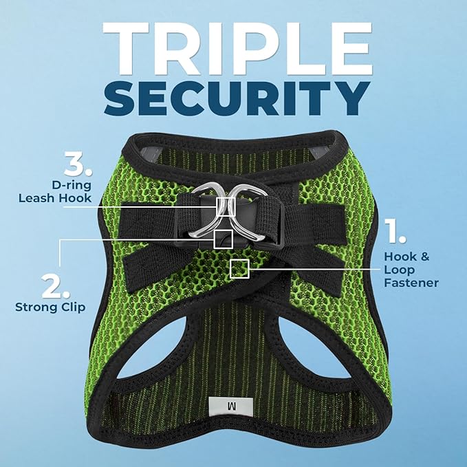 Best Pet Supplies - All Weather Mesh/Plush, Reflective, No Pull Harness for Small, Medium Dogs, Cats - Secure with Hook & Loop Fastener, Buckle, Double D-Rings - Lime Green 2-Tone, S