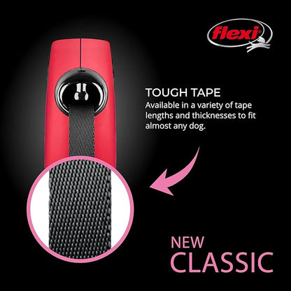 FLEXI® Classic XS Tape Retractable Dog Leash (Red)-10 ft for Extra Small, Tiny Dogs up to 26 lbs| Ultra Compact Pocket-Size, 3-Finger Grip, German Quality| Tangle-Free, One-Hand Brake, Pause & Lock
