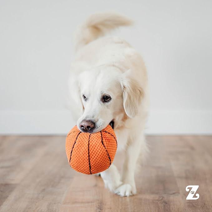 ZippyPaws SportsBallz - Dog Squeaky Toys to Keep Them Busy, Funny Plush for Small, Medium, & Large Dogs, Cute Stuffed Puppy Toy, Pet Products, Gift for All Breeds, Interactive Squeaker - Basketball