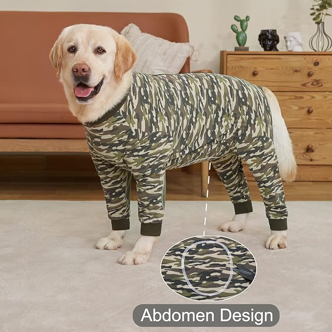 Yeapeeto Dog Onesie Surgery Recovery Suit for Large Medium Bodysuit Dogs Pajamas PJS Full Body for Shedding, Prevent Licking, Wound Protection, Cone Alternative (5XL, Camo)