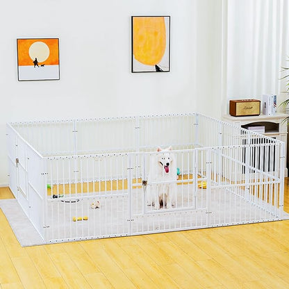 Dog Playpen - 32" Height Dog Pen, Heavy Duty Puppy Pen with Door, Safe & Sturdy, Easy Assemble for Indoor/Outdoor Pet Playpen (12 Panels with Door, White)
