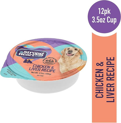 A Strong Heart Wet Dog Food Cups, Chicken & Liver Recipe - 3.5 oz Cups (Pack of 12), Made in The USA with Real Chicken & Liver