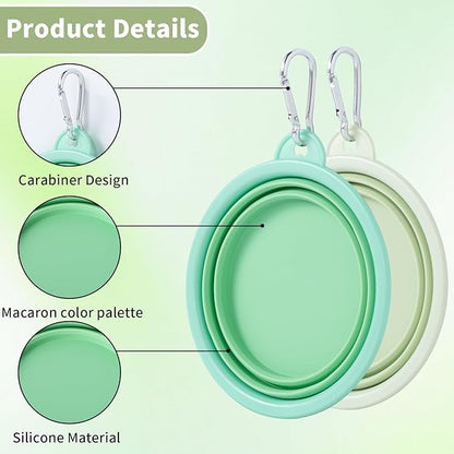 SLSON Collapsible Dog Bowl, 2Pack Macaron Color Pet Travel Bowls Silicone Foldable Water Feeder Dish for Small to Large Dogs Cat Walking Hiking Camping (Macaron Light Green and Light Yellow, Small)