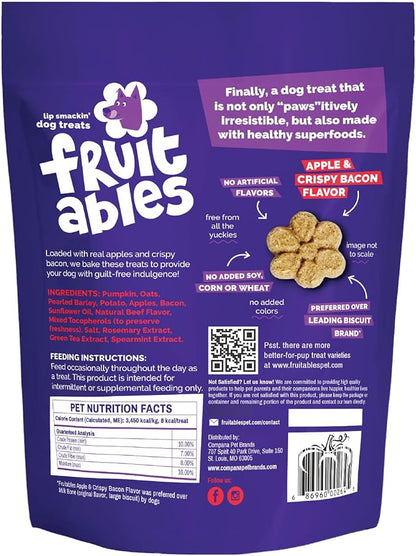 Fruitables Baked Dog Treats, Healthy Pumpkin Treat for Dogs, Low Calorie & Delicious, Free of Wheat, Corn and Soy, Made in the USA, Apple and Crispy Bacon Flavor, 12oz