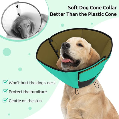 Queenmore Dog Cone Collar, Cone for Dogs to Stop Licking, Dog Cones for Medium Dogs, Adjustable Doggy Recovery Collars & Cones, Elizabethan Collar for Pets After Surgery, Green M