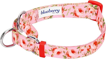 Blueberry Pet Spring Scent Inspired Rose Print Martingale Safety Training Dog Collar, Baby Pink, Large, Heavy Duty Adjustable Collars for Dogs