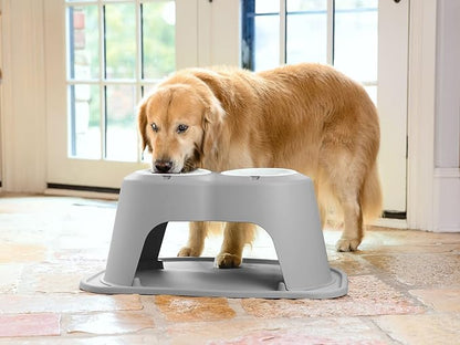 WeatherTech Double High Pet Feeding System - Elevated Dog/Cat Bowls - 14 inch High Light Grey (DHC9614LGLG)
