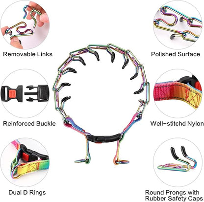 Prong Training Collar With Nylon Cover Comfort Tips and Quick Release Snap Buckle, Classic Collar and Leash for Small Medium Large Dogs