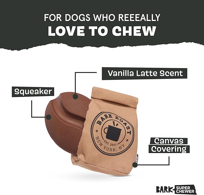 Barkbox Jitter Pug Coffee Bean Dog Toy for Medium Dogs, Hidden Surprise Toy Inside for Engaged and Excited Playtime Fun