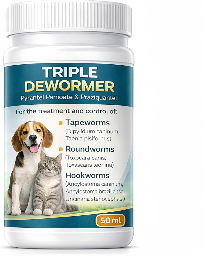 De-wormer for Cats and Dogs, Broad Spectrum Pet Wormer with Pyrantel Pamoate and Praziquantel Targets Tapeworm, Roundworm, and Hookworm, Easy Formula