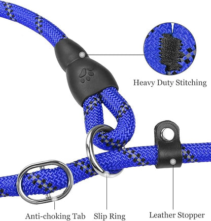 TagME 6ft Slip Dog Lead, No Pull Reflective Training Leash with Padded Handle, Professional Rope P-Leash for Small Medium Large Dogs, Heavy Duty Correction Lead for Walking & Training (Navy Blue)