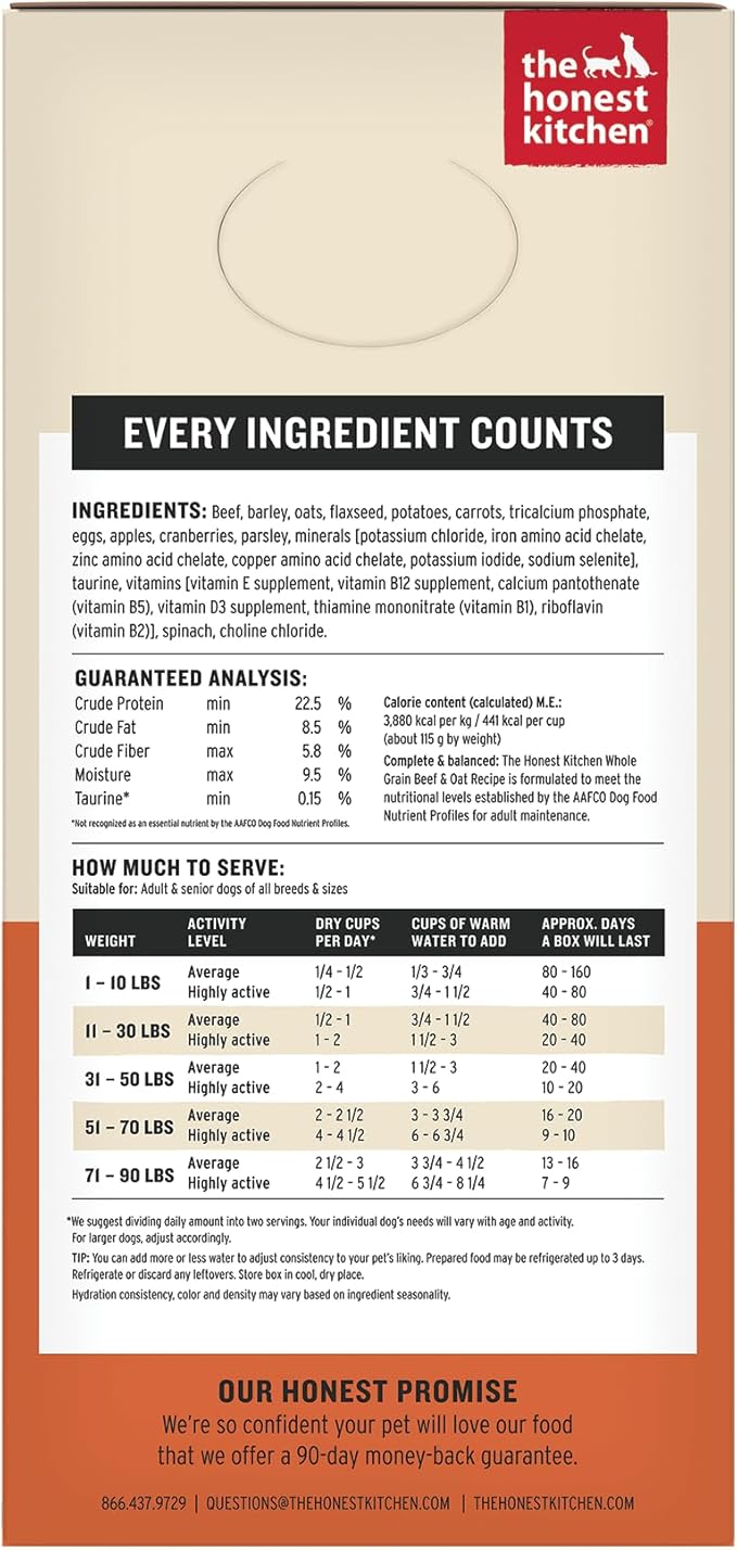 The Honest Kitchen Human Grade Wholemade™ Dehydrated Dog Food, Whole Grain Beef and Oat, 10 lb (makes 40lbs)