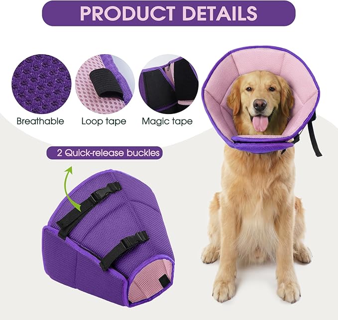 Dog Cone for Large Dogs After Surgery, Adjustable Soft Recovery Cone Collar for Dogs to Stop Licking, Professional Elizabethan Collar for Pet, Recovery Cones for Wound Healing & Hot Spots
