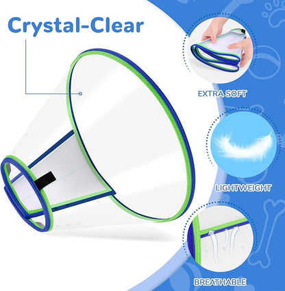 Soft Dog Cone Collar for Dogs After Surgery, Transparent Cone for Dogs to Stop Licking, Breathable Dog Neck Cone for Small Medium Large Dog, Adjustable Elizabethan Pet Recovery Collar (Blue, Size 4)