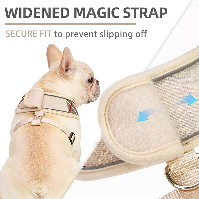 PUPTECK Soft Mesh Dog Harness Small Sized and Leash Set Pet Puppy Cat Comfort Padded Vest No Pull Harnesses, Beige Plaid, Openable Neck, New XS