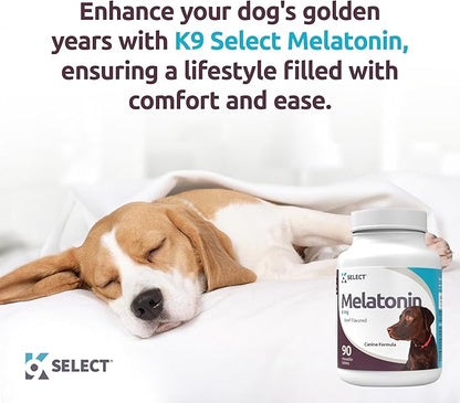 K9 Select Dog Melatonin for Large Dogs - Composure Dog Calming Chews - Canine Melatonin for Sleep - Reduce Stress for Large Canines - 6 mg, 90 Beef Flavored Chewable Tablets