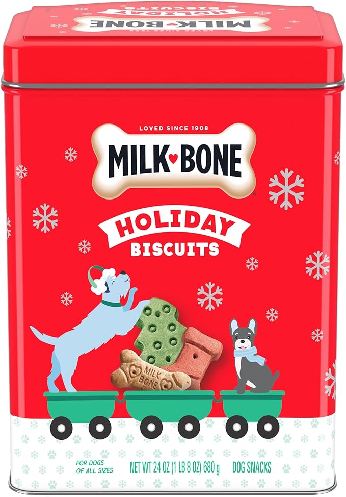 Milk-Bone Limited Edition Holiday Dog Treats, Small Biscuits, 24 Ounce Reusable Tin (Pack of 2)