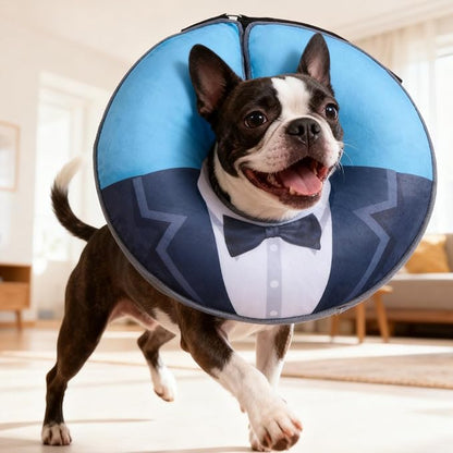 EXPAWLORER X-Large Widen Soft Dog Cone Collar - Inflatable Dog Neck Donut Collar Alternative After Surgery to Stop Licking,Adjustable Protective Recovery E Collar(Blue Suit)