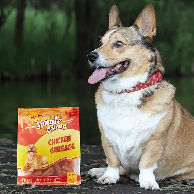 Jungle Calling Soft Chicken Sausage Dog Treats, Slow Roasted Tender Chicken Jerky for Small & Medium Dogs, Grain-Free High Protein Dog Training Treats, Easy to Chew, 10.6 oz