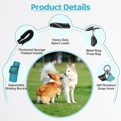 Double Dog Leash - 360°Swivel Tangle Free Splitter Attachment, 1 Rope with Handle, 2 Dogs Multi-Functional Leash, for Outdoor Walk Train Small Medium Large Two Pet, Lake Blue