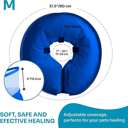 Dog Inflatable Neck Collar - Inflatable E Collar for Dogs - Comfortable Elizabethan Cone with Detachable Anti-Licking Shield - Dog Donut Cone - Doughnut for Dogs After Surgery (Blue, M)