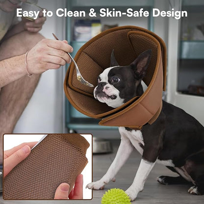 Queenmore Dog Cone,Soft Cone for Large Dogs After Surgery,Comfy Large Dogs Cones to Stop Licking, Adjustable Soft Dog Cones Collar, Elizabethan Pet E-Collar for Wound Healing,Coffee,L