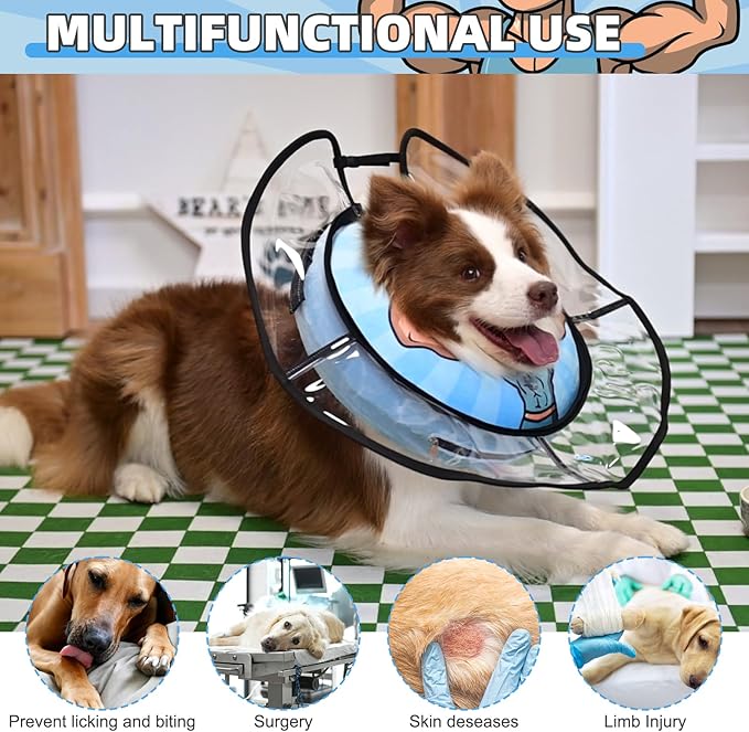 KOOLTAIL Inflatable Dog Cone Collar, Soft Donut E Collar for Dogs After Surgery to Stop Licking Enhanced Alternative, Blow Up Pet Neck Pillow Recovery Adjustable Cone for Dog Cat,Hercules M