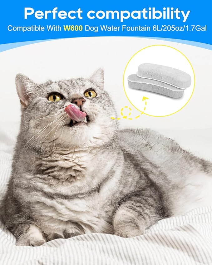 12 Pack Dog Water Fountain Filters Replacement Compatible with W600 Automatic Water Bowl Dispenser, Pet Fountain Charcoal Filters Fit for 205oz/6L Dog Fountain Bowl for Large Dogs