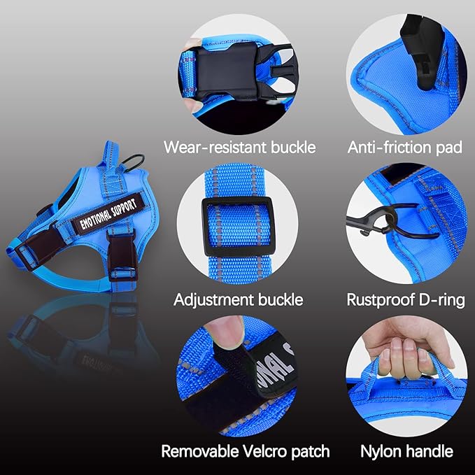 voopet Service Dog Harness,Emotional Support Pet Vest Harness,Reflective Breathable and Adjustable No-Pull ESA Dog Harness for Small Medium Large Dogs (with 4 PCS Removeable Tags) X-Small (Pack of 1)