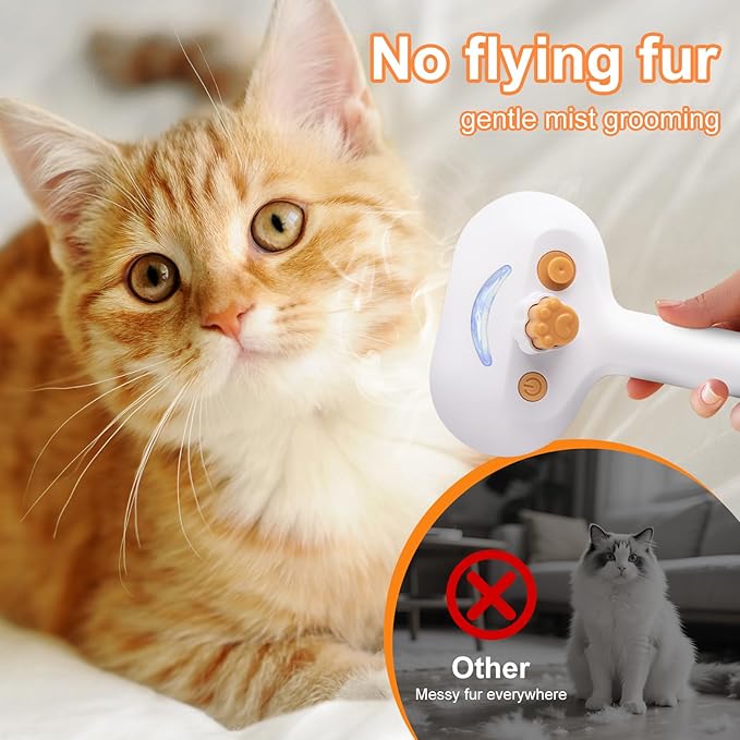 3-in-1 Pet Steam Brush Set for Dogs & Cats, Grooming Comb with Spray, Defur Tool, Water-Assisted Hair Removal, Gentle Cat & Dog Spritz Brush, Multi-Purpose Steam Grooming Kit
