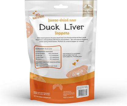 Fieldcrest Farms Freeze-Dried Duck Liver Dog Food Topper or Treat, 100% Single Ingredient Duck Liver, High-Protein, Raw & Grain-Free, 12 oz