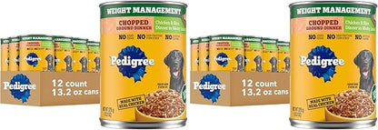 Pedigree Chopped Ground Dinner Weight Management Wet Dog Food,Canned Dog Food Chicken & Rice Dinner in Meaty Juices,13.2 oz. Cans,12 Count (Pack of 2)