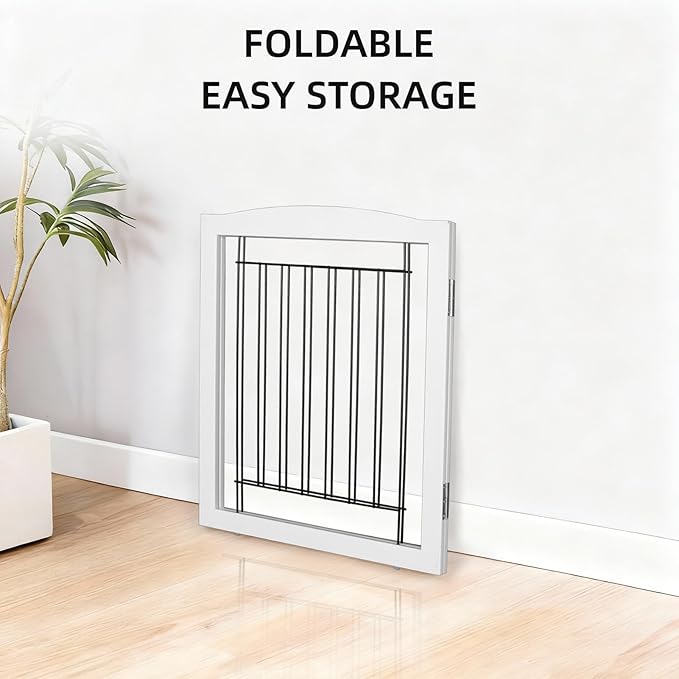 ZJSF Freestanding Foldable Dog Gate for House Extra Wide Wooden White Indoor Puppy Gate Stairs Pet Gates Doorways Pet Gate Tall Dog Fence 2 Panels