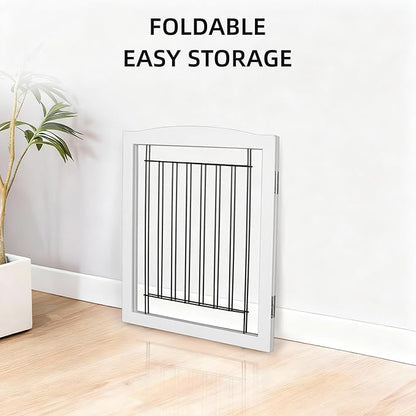 ZJSF Freestanding Foldable Dog Gate for House Extra Wide Wooden White Indoor Puppy Gate Stairs Pet Gates Doorways Pet Gate Tall Dog Fence 2 Panels