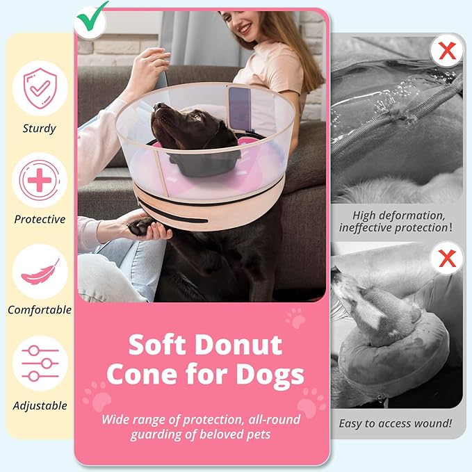 Inflatable Dog Cone with Transparent Shield, Protective Dog Donut Collar After Surgery to Stop Licking, Soft Donut Cone for Extra Large Pets, Adjustable Recovery Collar with Buckle Visibility