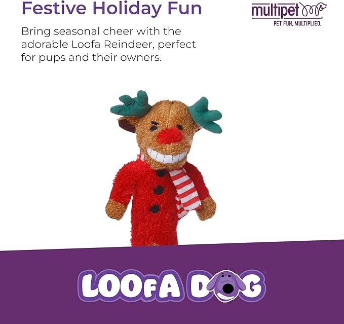 Multipet Original Loofa Reindeer Dog Plush Toy - Squeaky Toys for All Dogs - Extra Soft Plush - Stuffed Animal for Cuddling & Playing - Cute Dog Pet Toy (12”)