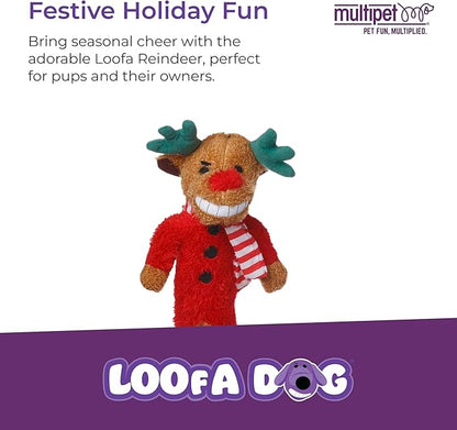 Multipet Original Loofa Reindeer Dog Plush Toy - Squeaky Toys for All Dogs - Extra Soft Plush - Stuffed Animal for Cuddling & Playing - Cute Dog Pet Toy (12”)