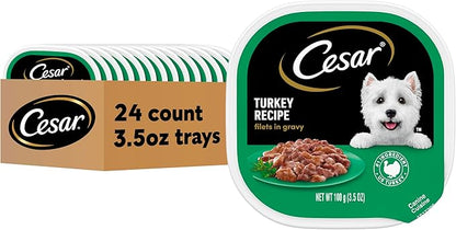 Cesar Filets in Gravy, Adult Wet Dog Food, Turkey Recipe, Wet Food for Dogs, 3.5 oz Trays, 24 Count