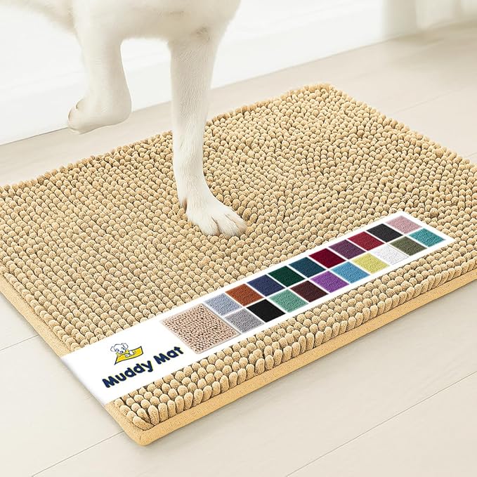 Muddy Mat® | Super Absorbent Door Mat Indoor, Microfiber Quick Dry Chenille Entryway Rug, Non-Slip Front Door Mat, Indoor Mats for Entryway, Machine Washable Pet Rug, Beige 28"x18"